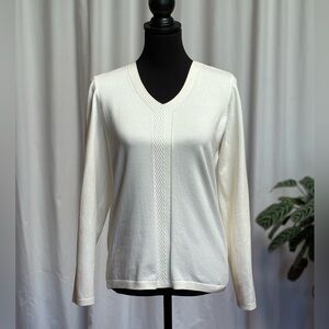 Talbots long sleeve knitted sweater. Cream color size small. V neckline.
